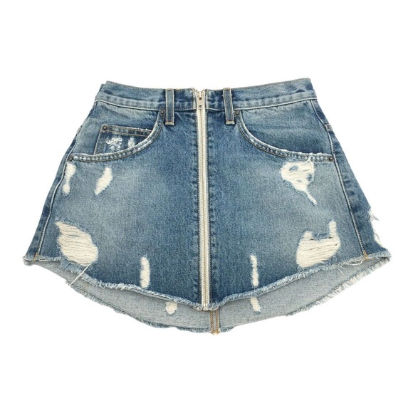 Carmar Denim Beatrice Adige Zip Front Skirt Size 26 Blue Distressed Mini S - Picture 2 of 8